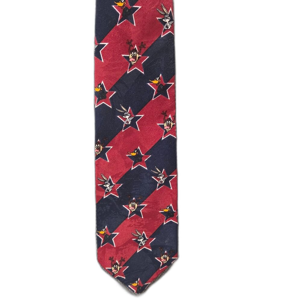Vintage Looney Tunes Patriotic Stars Stripes Tie Bugs Bunny Daffy Taz